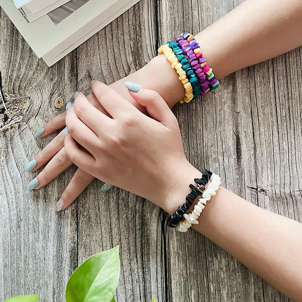 

beaded, strands boho wrap natural mix color shell bracelet for women beautiful jewelry with stone couple bracelets on hand 2021 handmade, Black