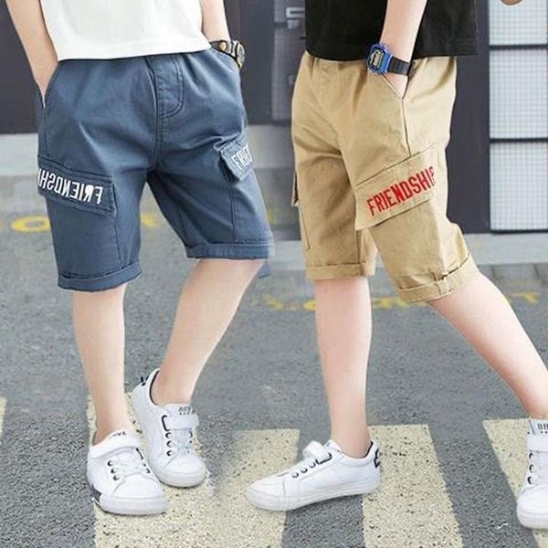 

shorts calf length for boy casual letter short pants summer children cotton sport teen kids trousers 100-160, Black