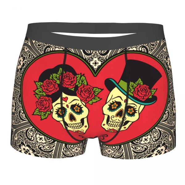 

underpants boxershorts men comforable panties set mexican sugar skulls with heart and lace underwear man boxer, Black;white