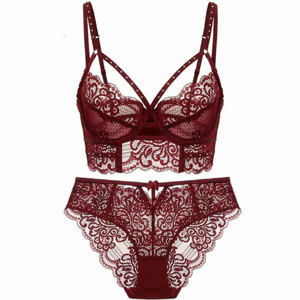 

set fashion designer luxury ultra-thin underwear women's large chest small french lace double shoulder bra, Black;white