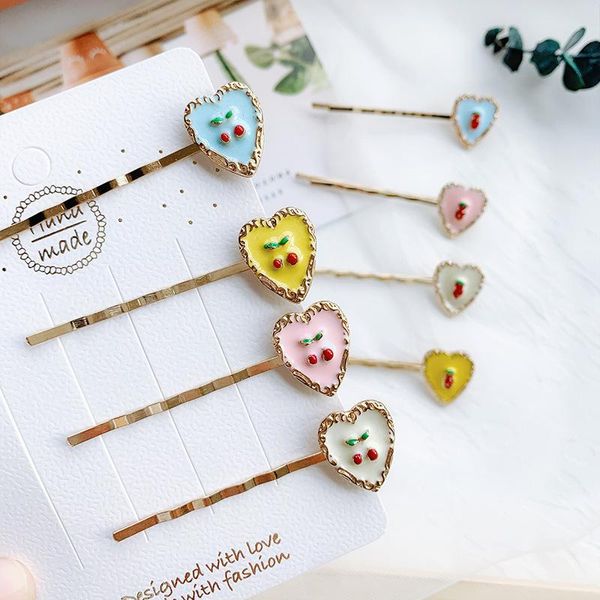 

hair clips & barrettes cherry word clip net red cream fruit bb bangs headdress little girl hairpin cute, Golden;silver