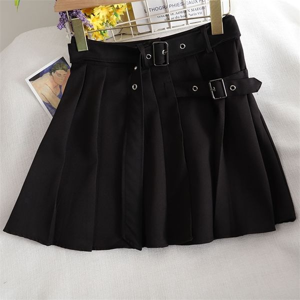 

summer women's skirt high waist straps casual a-line retro slim solid color pleated female s gx239 210507, Black