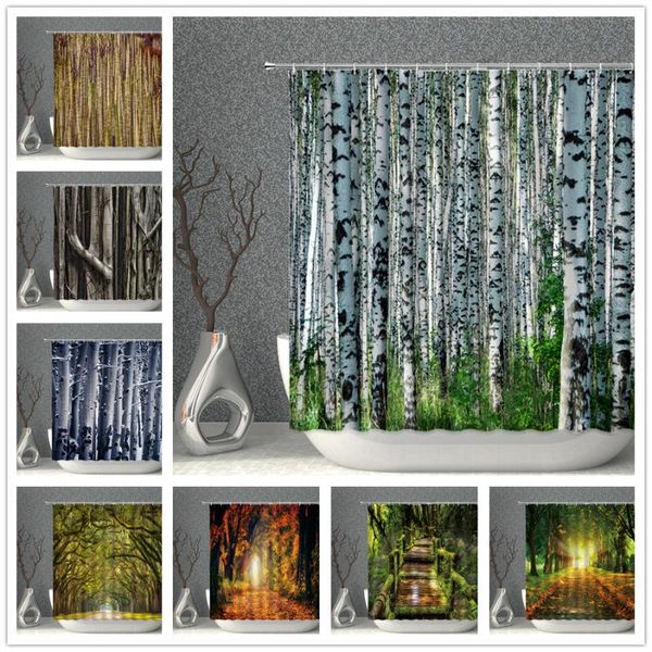 

shower curtains forest set with hooks waterproof green woods natural landscape bath screen home decoration bathroom curtain