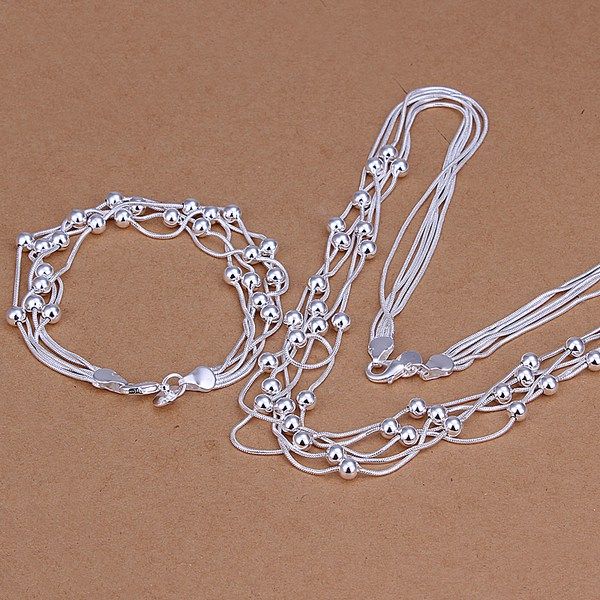 

wedding five lines of light beads sterling silver plated jewelry sets for women dmss063,925 silver plate necklace bracelet jewelry set