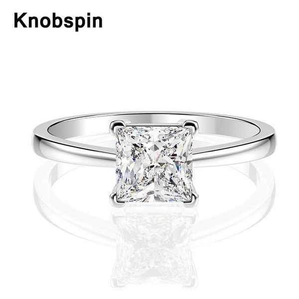 

cluster rings knobspin 100% 925 sterling silver princess engagement for women 6*6mm high carbon diamond anniversary gift fine jewelry, Golden;silver