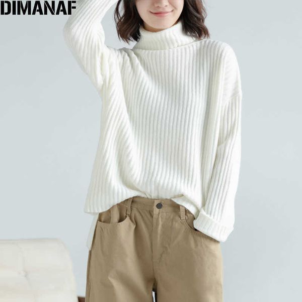 

sweater turtleneck plus size winter style knitting pullovers women white full sleeve fashion split loose &tees 210531, White;black