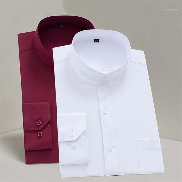 

men's dress shirts chinease stand collar solid plain regular long sleeve party mandarin bussiness formal for men with chest pocket, White;black