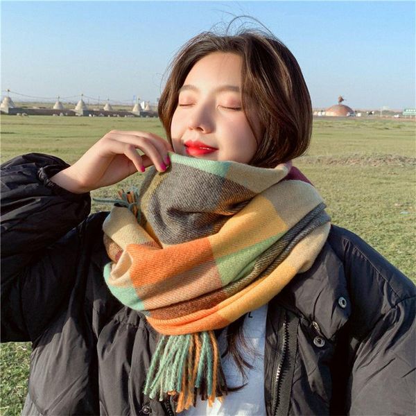 

scarves autumn and winter imitation cashmere for ladies warm shawl go out tourism scarf women wraps wild plaid bib long, Blue;gray