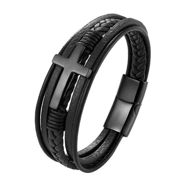 

bangle fashion trend cross multi-layer woven stainless steel bracelet for men's banquet party daily wear jewelry gift, Black