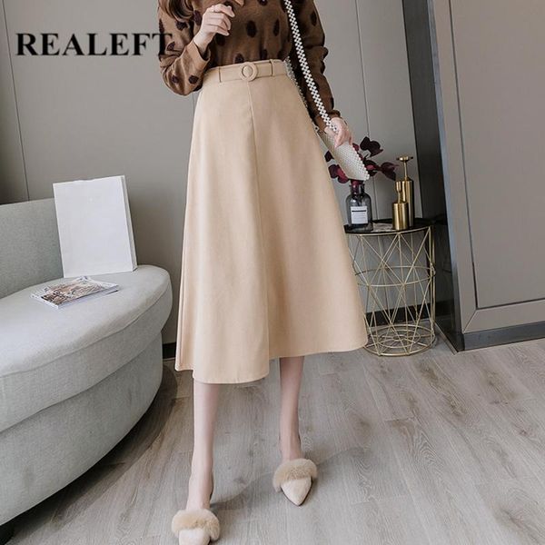 

skirts realeft 2021 spring work wear women simple umbrella long sashes korean ol style high waist a-line female, Black