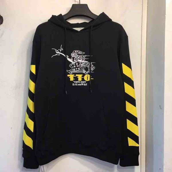 

early spring high 2021 new quality off cartoon skateboard music elderly design hooded sweater batch, Black