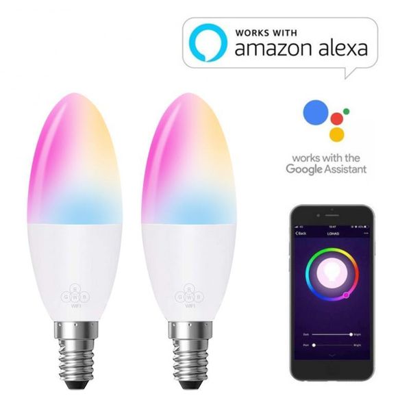 

bulbs dimmable e14/e26/e27/b22 led lamp rgb 6w wifi smart bulb alexa google home remote control color light 85-265v for