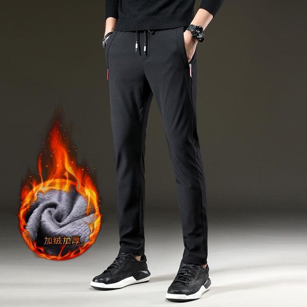 

fleece pants autumn winter casual straight men sweatpants brand clothing grey black male trousers men's