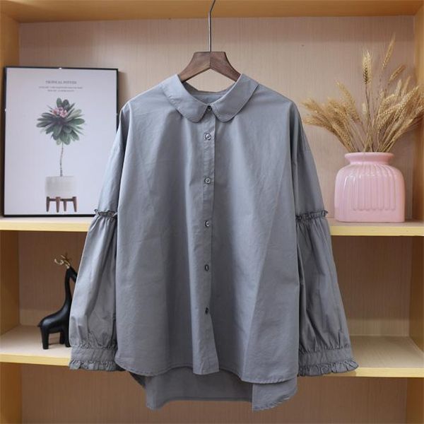 

women's blouses & shirts spring age-reducing doll collar wooden ear mori girl shirt lantern sleeve blouse large size cotton, White