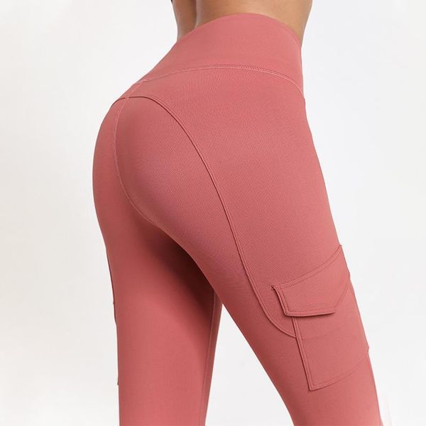 

european and american rib cargo pocket yoga pants autumn winter high waist tight peach hip raise exercise workout outfit