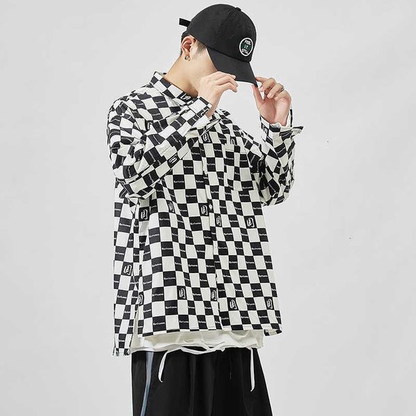 

men's polos brand spring autumn long sleeves black white print collar korea style shirt for clothing p2m7, White;black