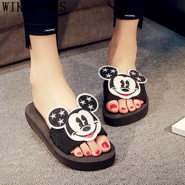 

slippers summer flat cute ladies indoor 2021 women shoes designer slides fashion cartoon animation beach buty, Black