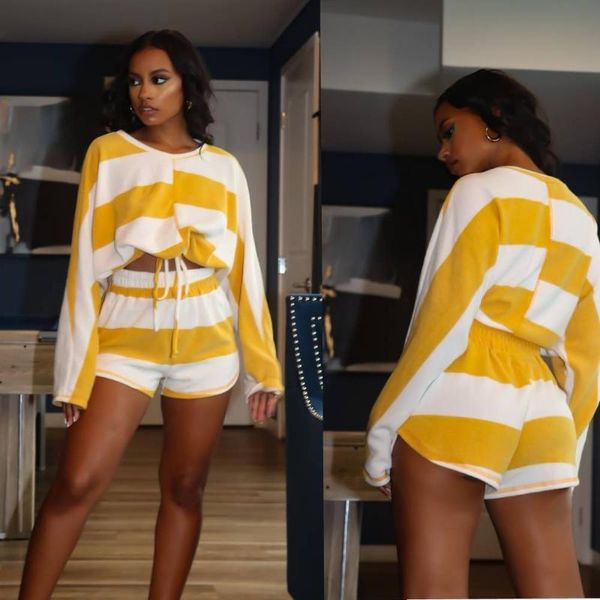 

women's tracksuits chocomist two-pieces casual homewear striped women short set, Gray