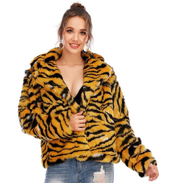 

women's fur & faux fashion leopard print suit collar imitation short coat jacket women autumn and winter, Black