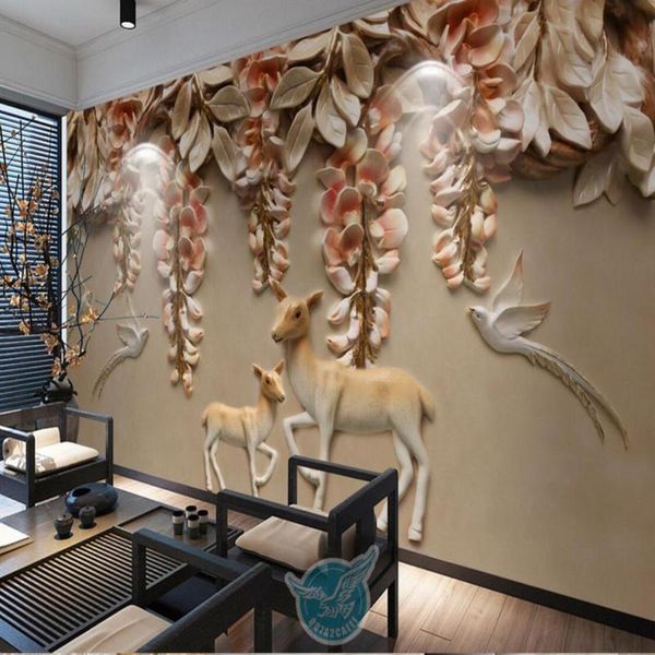 

wallpapers 3d embossed elk animal bird flower wallpaper for bedroom sofa walls home decor po wall mural papel de parede custom size