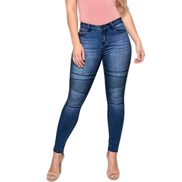 

women's jeans high waist boyfriends stretch pant women plus size leggings casual skinny slim denim fitness pants trousers e17, Blue