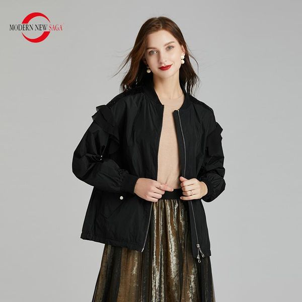 

women's jackets modern saga 2021 women bomber jacket spring fashion coat brand autumn casual lady rib cuff zipper, Black;brown