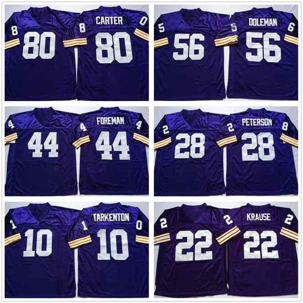 

goodncaa vintage football wear 84 moss 88 page 80 carter 56 doleman 44 foreman 28 peterson 22 krause 10 tarkenton 93 randle mens jerseys, Black
