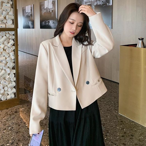 

women's suits & blazers spring fall apricot short blazer for women fashion elegant korean style loose casua double breasted suit jacket, White;black