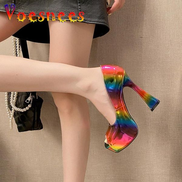 

dress shoes 2021 fish mouth single rainbow color 13.5cm square heel platform models pumps fashion women's banquet wedding, Black