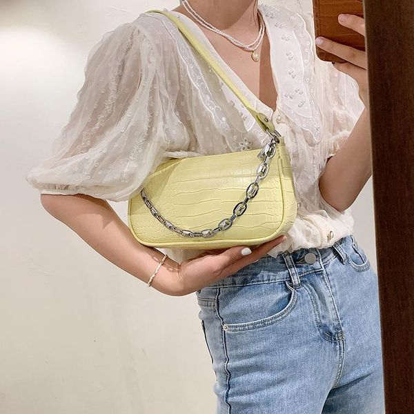

evening bags stone pattern small pu leather baguette underarm crossbody for women 2021 summer luxury chain shoulder handbags