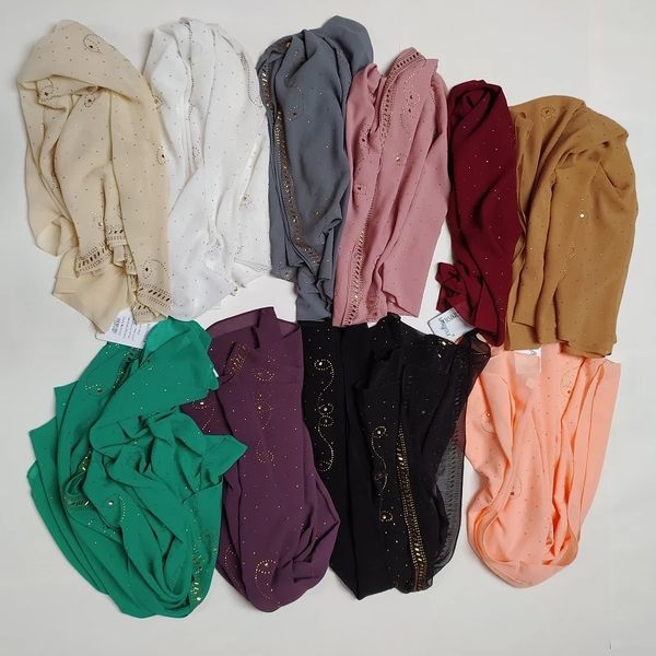 

bing bling fashion women's hijab with luxury diamonds long shawl turban summer premium chiffon muslim head wrap, Blue;gray