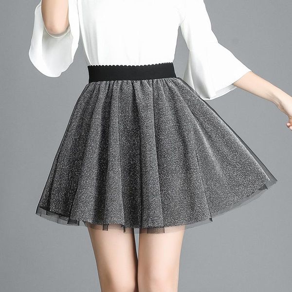 

skirts 2021 spring summer korean pettiskirt women's casual sweet  safety-pant bright silk muslin pleated skirt women, Black