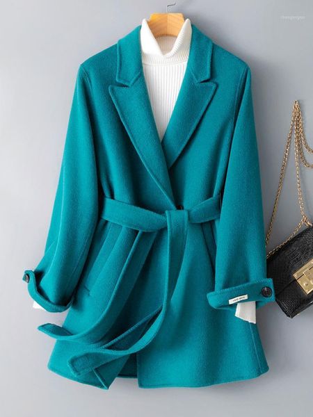 

winter 2021 high-end double-sided cashmere coat female blue short suit woolen women's wool & blends, Black