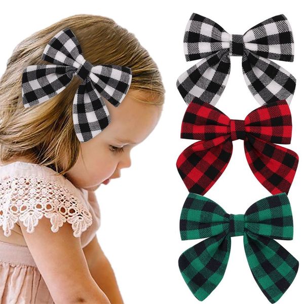 New Tartan Hairbows Hairpins Cabelo De Natal Arcos Com Clipes Meninas Preenchido Bow Barrettes Cabelo Clipes De Cabelo Acessórios