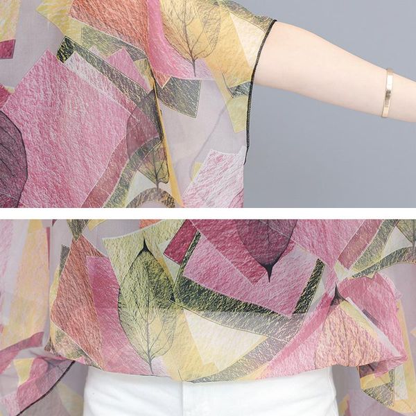 

women's blouses & shirts summer floral print women blouse 4xl plus size chiffon half sleeve beach shirt o-neck blusas feminina, White