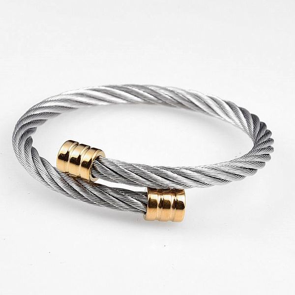 

charm bracelets classical handmade braiding men bracelet stainless steel rope buckle open bangles pulseira bileklik, Golden;silver