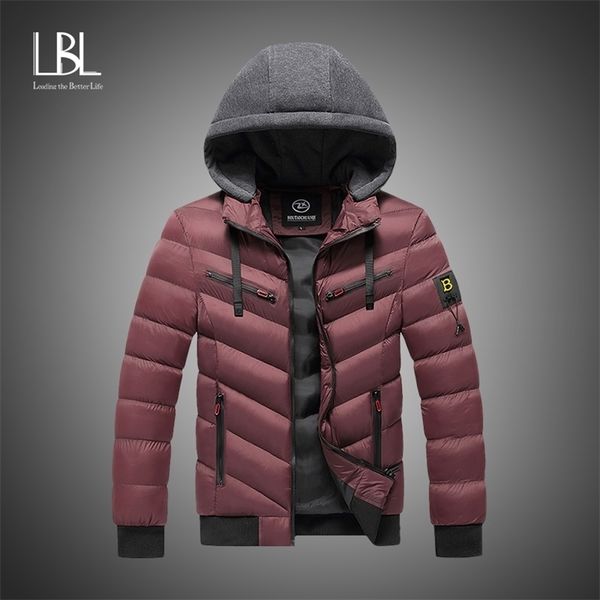 

men winter brand casual warm thick waterproof jacket parkas coat autumn outwear windproof hat 211214, Black;brown