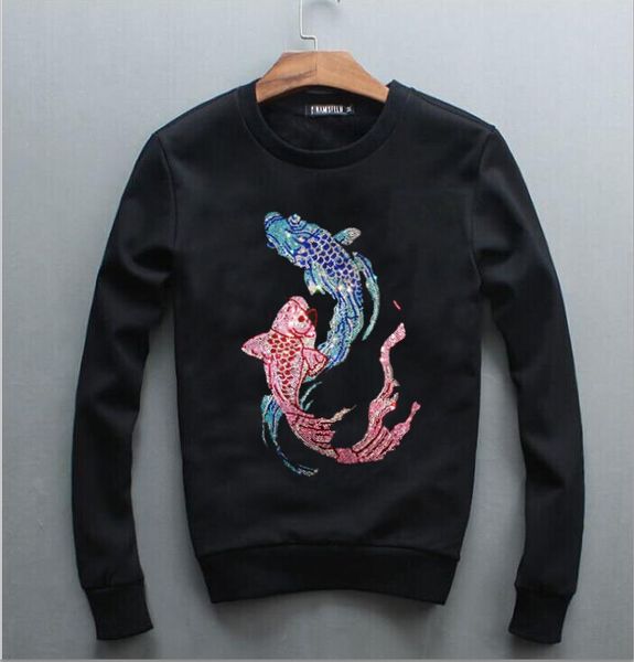

british style sweatshirts men fashion pullover men round neck drill hoodie mens clothes hoodies men casual sportswear, Black