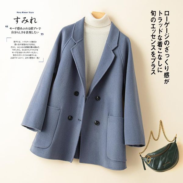 

women's wool & blends double sided cashmere coat mid length autumn 2021 high end women loose camel red blue beige black