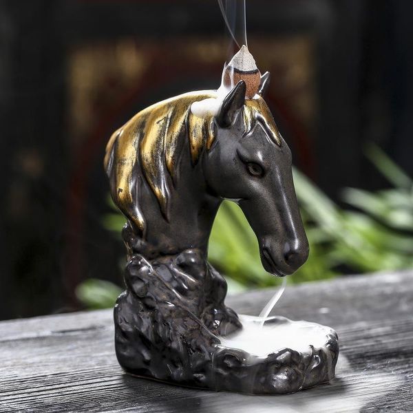 

fragrance lamps horse head backflow incense burner holders waterfall handmade ceramic stick censer home decor gift decorations statue