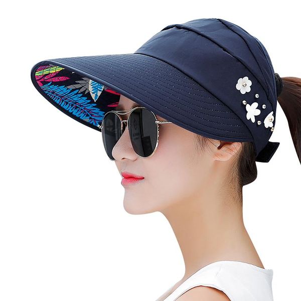 

wide brim hats summer sun protection folding hat for women cap ladies beach visor girl holiday uv, Blue;gray