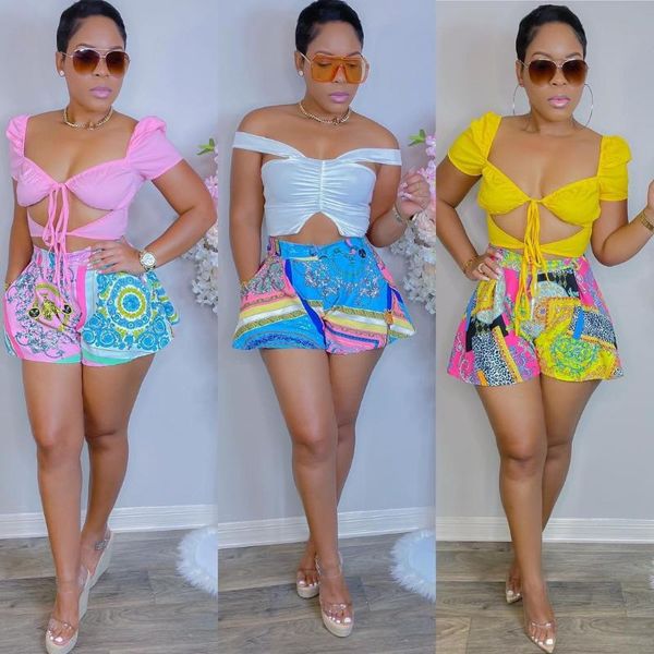 

women's shorts women fashion print 2021 summer casual street, White;black