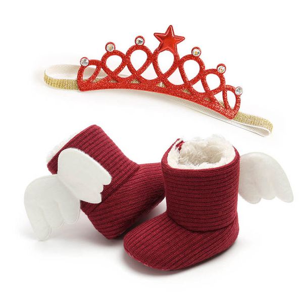 

baby boots winter wing girls shoes snow boot first walker shoe moccasins soft infant footwear newborn booties crown headbands 2pcs sets b735