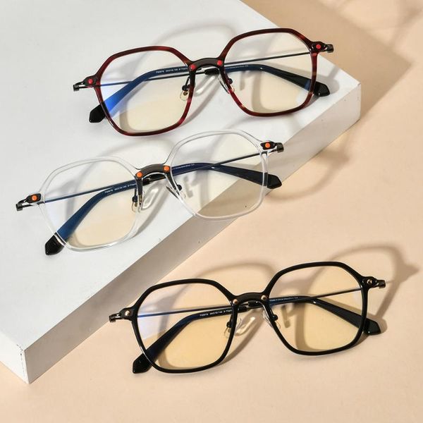 

fashion sunglasses frames eleccion 2021 vintage polygon glasses prescription myopia optical eyeglasses frame eyewear acetate rim puretitaniu, Black