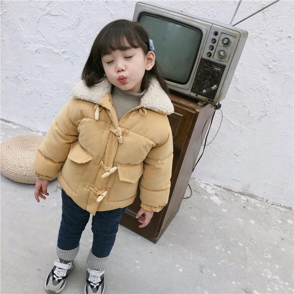 

coat 2021 winter arrival korean version pure color thickened and warm cotton-padded with fur collar for fashion baby girls, Blue;gray