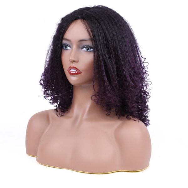 

synthetic wigs kinky curly afro hair ombre wig for women medium part black natural female
