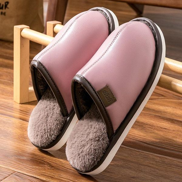 

slippers winter warm men women shoes waterproof woman couples non-slip plush cotton indoor slipper home slides 2021, Black