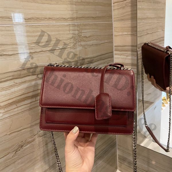 

women burgundy clutch shoulder chains bags one side real leather flap cross body handbags small mini size square beauty lady black crossbody