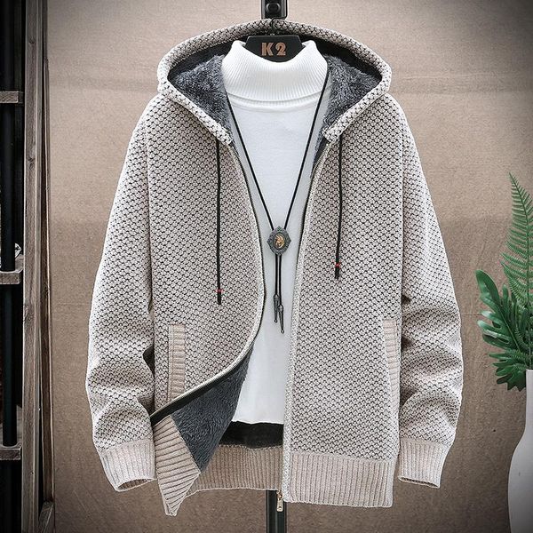 

men's sweaters 2021 men soild color cardigan hooded casual sweater outwear autumn winter male fleece warm sweatercoats -3xl, White;black