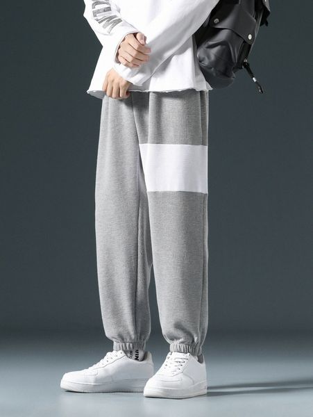 

men drawstring waist stripe panel sweatpants w4ps#, Black